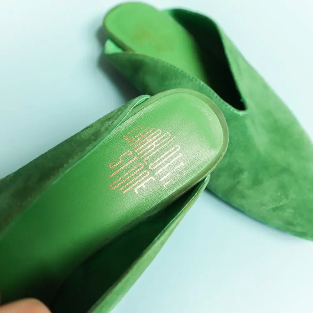 Charlotte Stone Calvin Green Genuine Leather Suede Slip On Mules Size 7 Slides - Picture 2 of 7